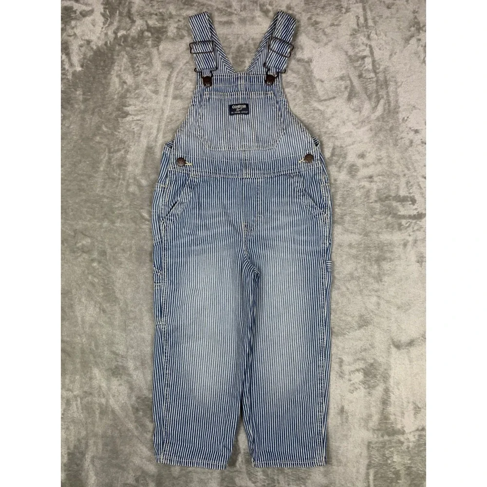 OshKosh Bgosh Kid 4T Blue Hickory Stripe Vestbak Denim Overalls Toddler Railroad